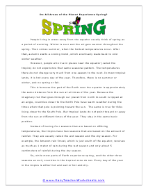 Planet Experience Reading Worksheet