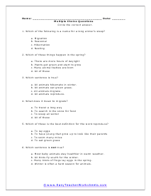 Multiple Choice Worksheet