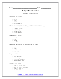 Multiple Choice Worksheet