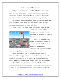 Earthworms Reading Worksheet