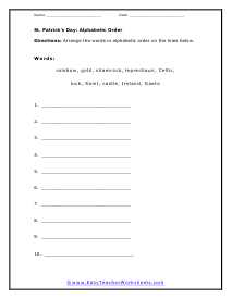 Alphabetic Order Worksheet