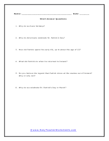 Short Answer Worksheet