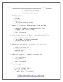 Multiple Choice Worksheet