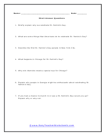 Short Answer Worksheet