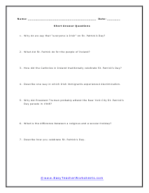 Short Answer Worksheet