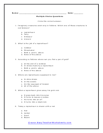 Leprechaun Multiple Choice Worksheet