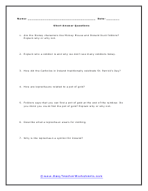 Short Answer Worksheet