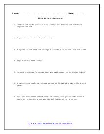 Short Answer Worksheet