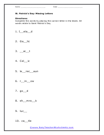 Missing Letters Worksheet