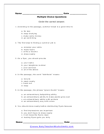 Job Multiple Choice Worksheet