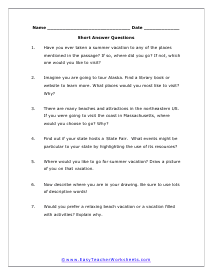 Places Free Response Worksheet