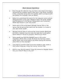 Daylight Free Response Worksheet