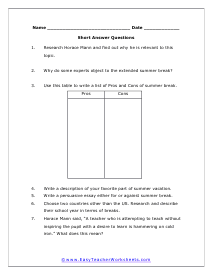 Length Free Response Worksheet