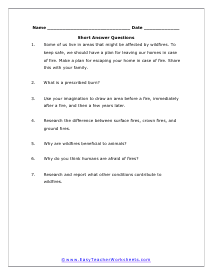 Wildfires Free Response Worksheet