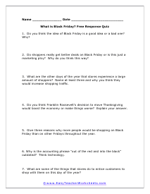 Short Answer Questions Worksheet