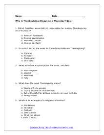 Thursday Worksheet