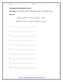 Alphabetic Order Worksheet