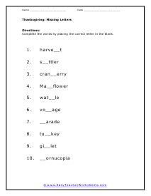 Missing Letters Worksheet