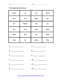 Word Chop Worksheet