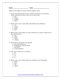 Colors of Roses Worksheet