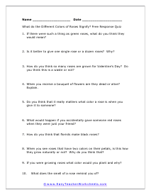 Roses Short Answer Worksheet