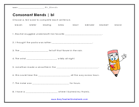 Sentence Fills Worksheet