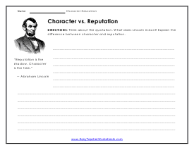 Character vs. Reputation Worksheet