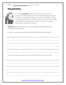 Hospitality Worksheet