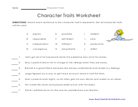 Personal Characteristics  Character trait worksheets, Character