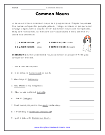 Common Noun Worksheet