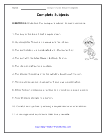 Sentence Worksheet