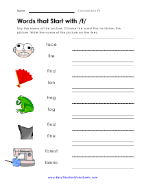 Starts With F Worksheet