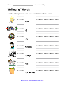Writing 'g' Words Worksheet