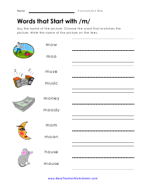 Starts With M Worksheet