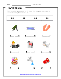 Missing Vowel Worksheet