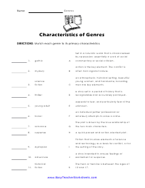 Characteristics Genres Worksheet