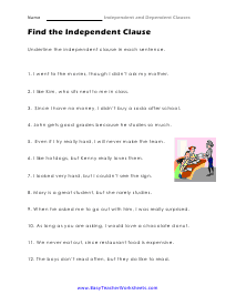 Independent and Dependent Clauses Worksheets