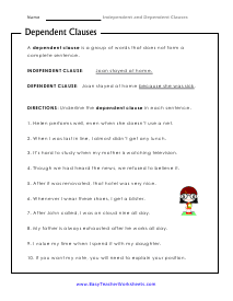 Independent and Dependent Clauses Worksheets