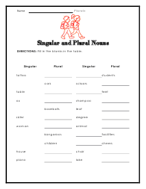 Singular and Plurals Worksheet