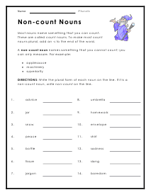 Non-count Nouns Worksheet