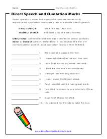 Direct Speech Worksheet