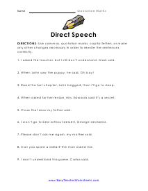 Direct Speech Worksheet