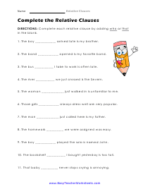 Complete the Clause Worksheet