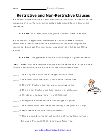 Restrictive and Non-Restrictive Worksheet