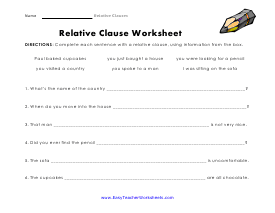 Complete the Sentence Worksheet