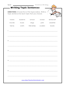 Topic Sentence Worksheet