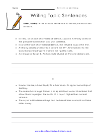 Topic Sentences Worksheet
