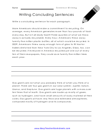 Concluding Sentence Worksheet