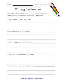Writing Sentences Worksheet