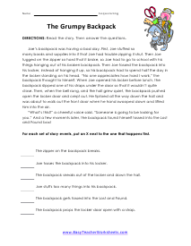 Grumpy Backpack Worksheet